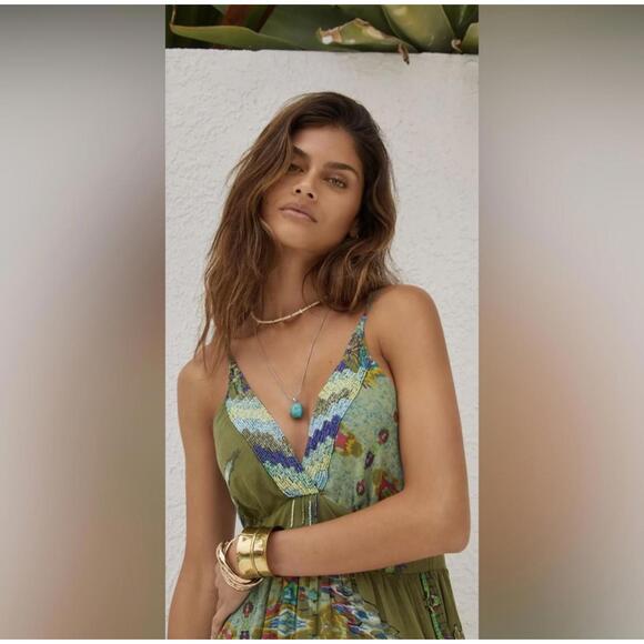 Barok x Anthropologie - Bohemian Maxi Dress in Olive Green, Size S - Picture 2 of 9